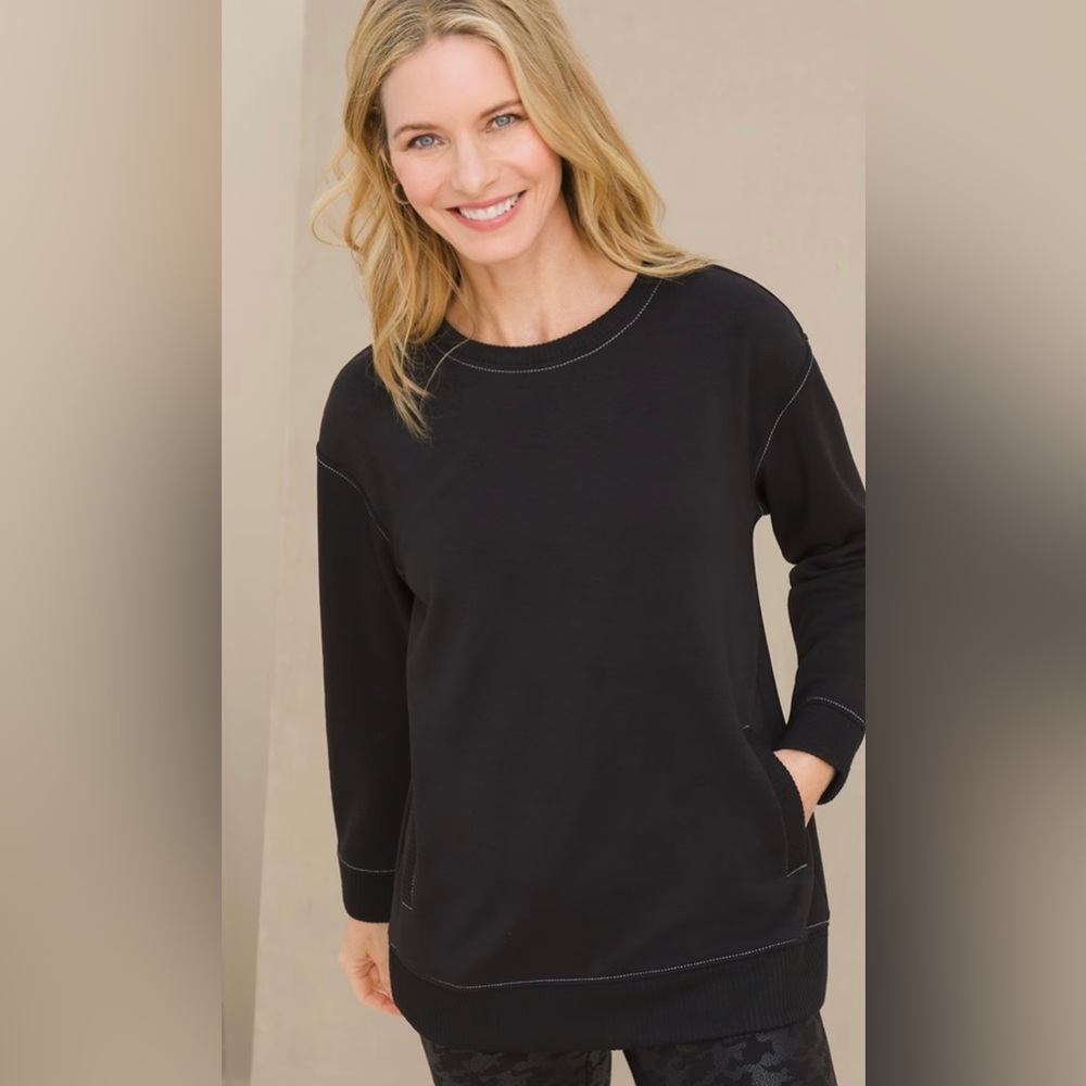 NWT Chico’s Zenergy Contrast Stitch Tunic Black Sz 12/14